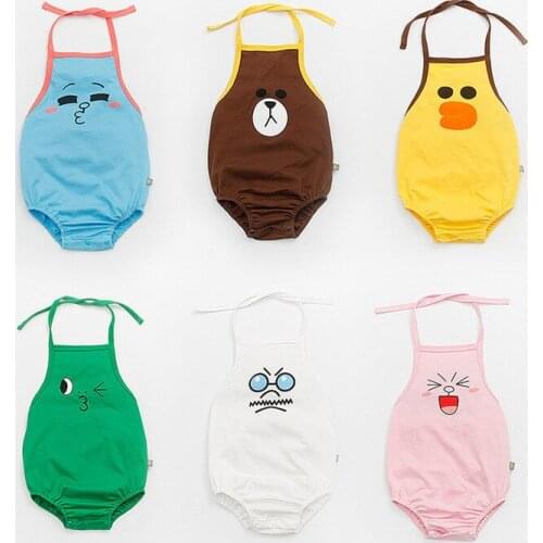 Summer Baby Boy Girl Romper Sleeveles Backless Halter Cotton Lovely Face Tutu Jumpsuit Outfits Infant kids Clothes