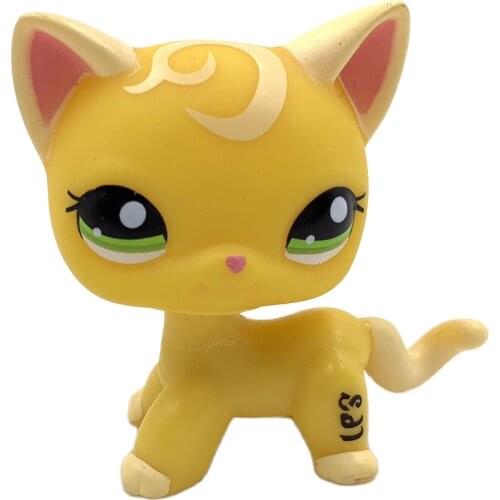 LPS CAT rare pet shop cute toys cat #2194 mini short hair standing yellow kitten green eyes old animal collection original
