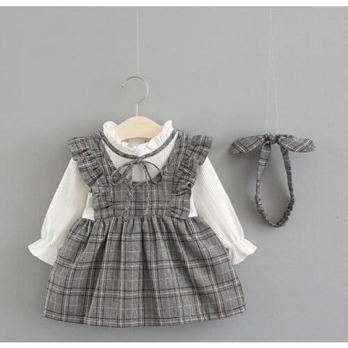 Menoea 2021 Autumn Baby Girls Dresses Infant Kids Casual Plaid Dress with Headband Toddler Children Party Dress Newborn Clothes