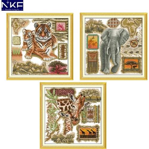 NKF African Animal Pattern Handmade Craft Needlework Cross Stitch Embroidery Kit Cross Stitch for Home Decor