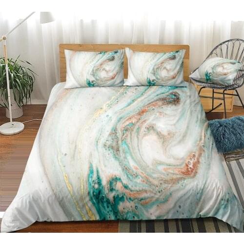 3 Pieces Marble Duvet Cover Set White Cyan Marble Abstract Art Design Kids Boys Girls Home Textiles Quicksand King Kids Dropship