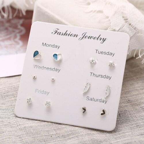 Women Crystal Heart Star Earrings Set Fashion Girl Small Jewelry Square Leaf Pearl Stud Earring Sets Lady Week Mini Jewelry Gift