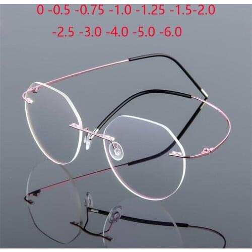Titanium Alloy Foldable Leg Polygon Nearsighted Glasses Metal Rimless Anti-blue Light Prescription Spectacles 0 -0.5 -0.75 To -6