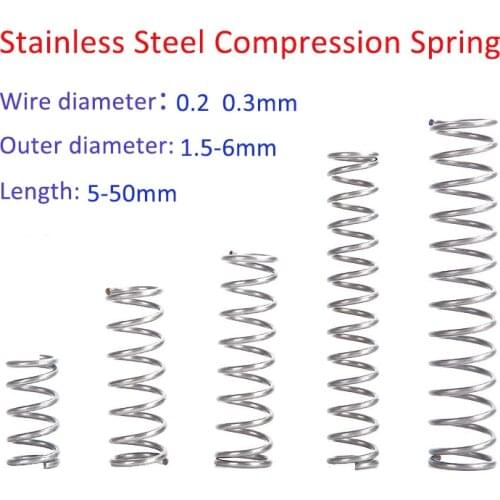 30pcs 0.2 0.3mm Stainless Steel Micro Small Y-type Rotor Return Compression Spring Wire Dia OD 1.5 - 6mm Length 5mm to 50mm