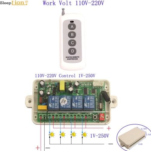 220V Relay Switch 4 Channel Wireless 85V-220V 10A 4 CH RF Wireless Remote Control LED Light Switch System Receiver 315/433MHz