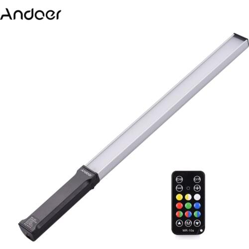 Andoer RGB Handheld LED Video Light Wand 10W 9CRI95+ 3200-5600K 12-level Dimmable 1/4inch Interface w/ Battery Remote Control