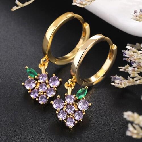 Purple Crystal Grape Earings Fashion Jewelry Stainless Steel Fruit Drop Dangle Earring 2021 Bijoux Femme