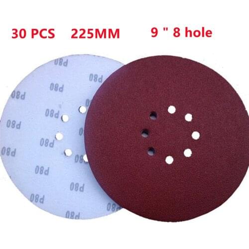 30pcs 225mm 9Inch 8 Hole Sander Disc Sanding Polish Paper Sandpaper 80/ 100/ 120/ 150/ 180/ 240/ 320/ 400/ 600/ 800/ 1000 Grit