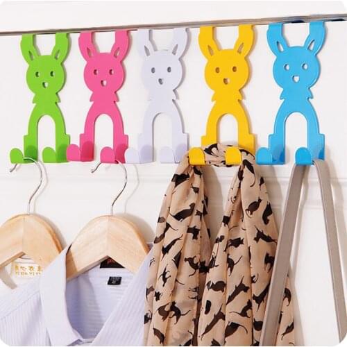 Cute Rabbit Shape Back Door Hanger Carton Stainless Steel Door Hooks for Clothes Bags Coat Hanging Storage Rack