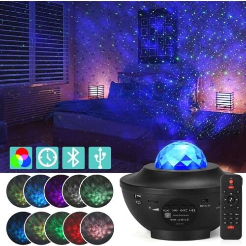 Led Star Ocean Wave Projector Night Light Galaxy Starry Sky Projector Night Lamp With Music Bluetooth Speaker For Childrens