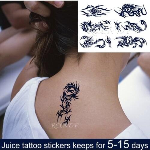 Waterproof Temporary Juice ink Sticker Scorpion Dragon Phoenix Insect Animal Fruit Gel Long lasting Tattoo Art for Men Women