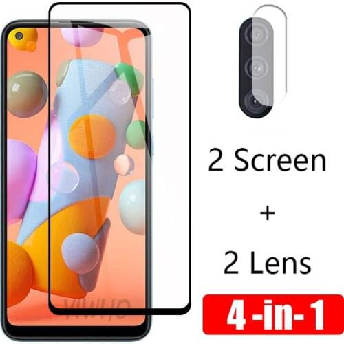 4 in 1 Protective Glass for Samsung A11 Glass Screen Protector On Galaxy A 11 Camera Len Trempered Film Full Cover Film 6.4inch