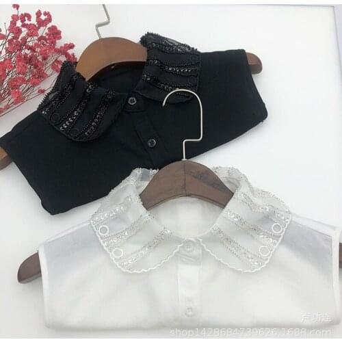 2021 Autumn Winter Women Half Shirt Hollow Chiffon Lace Ruffles Fake Collar Lady Basic False Detachable Collar Lapel Blouse Tops