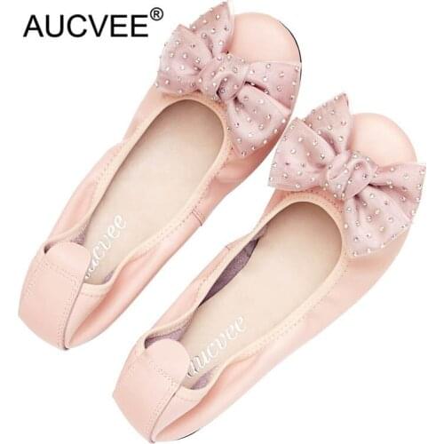Plus Size 34-44 Womans Flats Casual Shoes Luxury Brand Shallow Mouth Ladies Loafers New Genuine Leather Bow Female Ballet Shoes