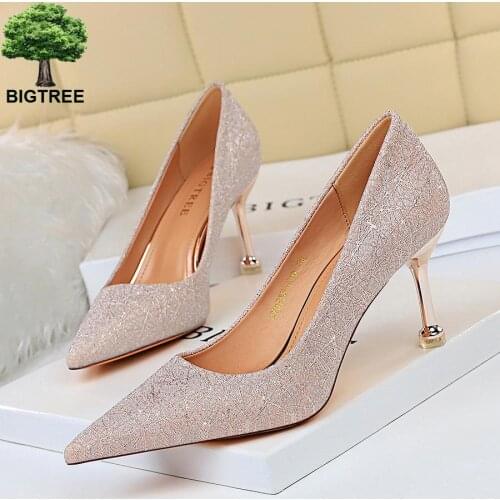 2021 Women 7.5cm Glitter High Heels Pumps Female Escarpins Lady Party Wedding Sequins Stiletto Shoes Plus Size