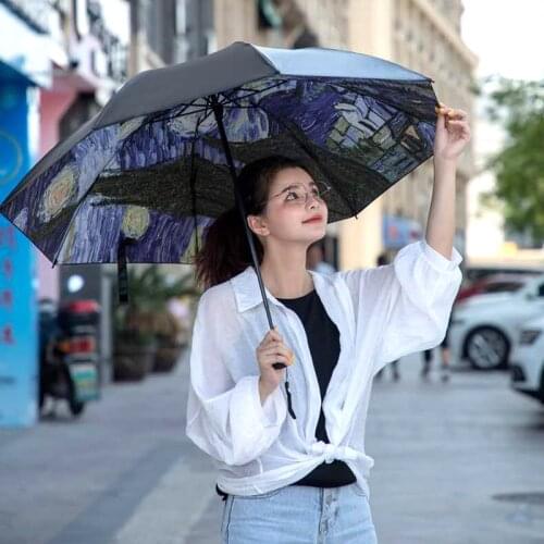 Folding Windproof umbrella Van Gogh Oil Painting Umbrella Sun Umbrella Female Umbrella Outdoor Sun Protection Umbrella