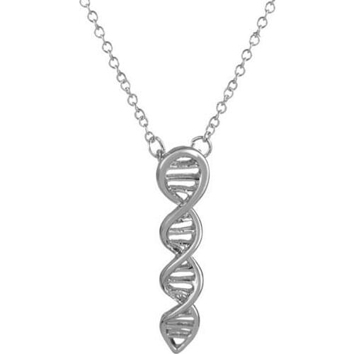 1Pc New DNA Box Long Pendants Biology Molecule Necklace Gold Silver Plated Link Chain Science Jewelry for Women Men