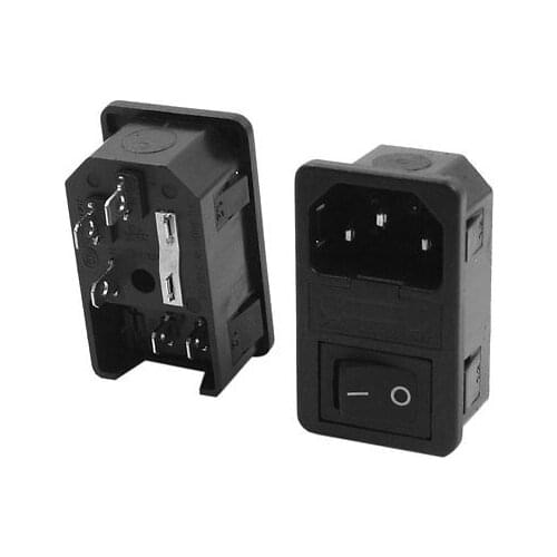 2Pcs Black Boat Switch Fuse Holder C14 Inlet Power Adapter AC 250V 10A