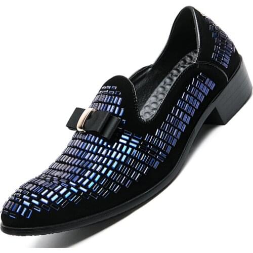 2021 Men Evening formal Dress Rhinestone Shoes Loafers Casual Prom Wedding Party Leather slip on Shoes Men Silver Plus Size