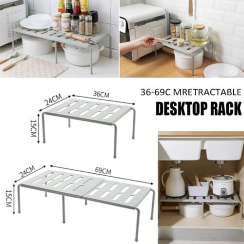 39-69cm Retractable Kitchen Cabinet Counter Shelf Organizer Racks Fit for Kitchen Bathroom Under Sink Pantry Desktop Storage