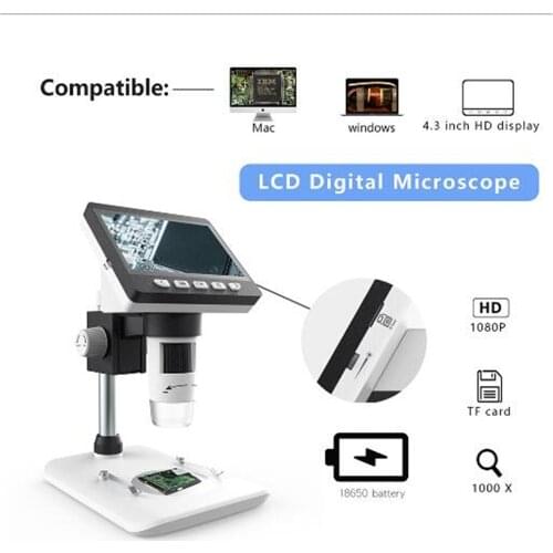 4.3 Inch 2MP 1080P Digital Microscope 50-1000X Zoom Handheld Endoscope