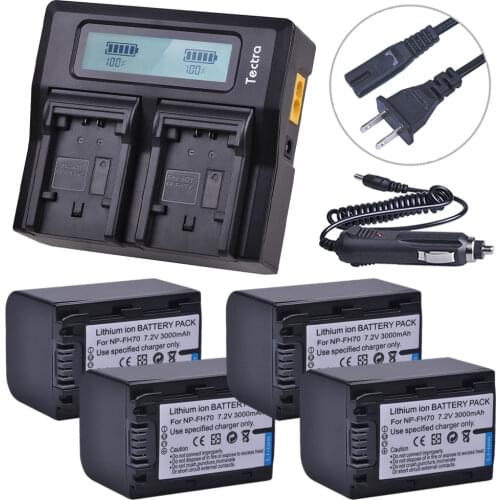 4Pcs 3000mAh NP-FH70 NP FH70 NPFH70 Camera Battery +LCD Rapid Charger for Sony NP-FH30 Cyber-shot DSC-HX1 Alpha DSLR-A230 Series