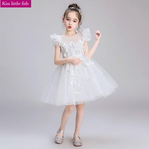 Free Shipping Gown Dresses for Girls Flower Girl Dress White Knee-Length Girls Wedding Dress