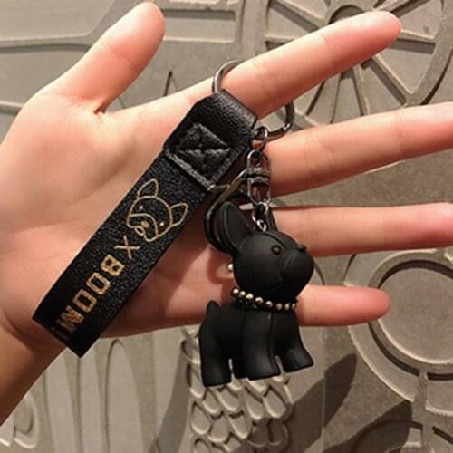 Cute Dog Keychain Bag Pendant Resin Fighting French Bulldog Keyring Colorful Car Anime Key Chains For Women Trinket Jewelry Gift