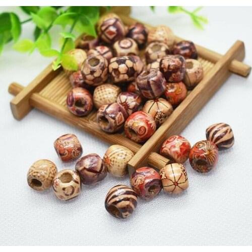 100pcs Bohemia Mixed Printed Wood Beads Large Hole Bead DIY Jewelry Accessories Make Necklace Bracelet