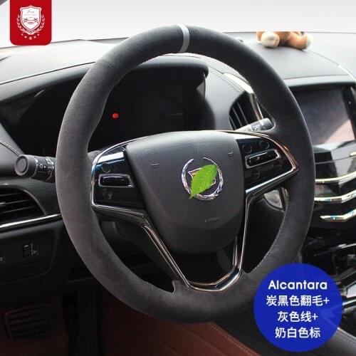 For Cadillac CT65 CT4 XT6 XT5 XT4 Real Alcantara Steering wheel cover suede hand-sewn grip cover Automotive interior