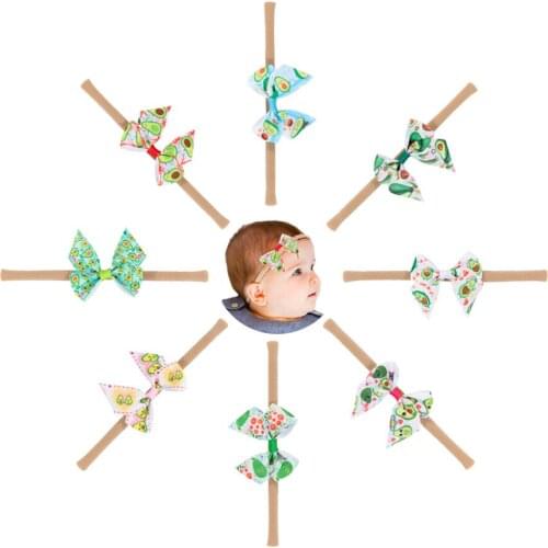 Cute Print Bowknot Elastic Traceless Hairband Fashion Cartoon Fruits Pattern Toddler Headband Kids Hair Accessories Holiday Gift