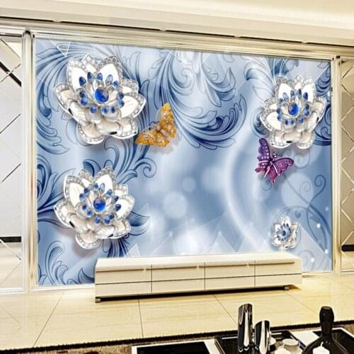 Photo wallpaper Blue blue white porcelain embossed flowers jewelry background wall wallpaper custom high quality mural