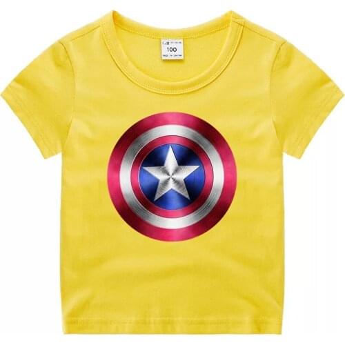 Disney Fashion Shield Printing T-shirt Kids USA Captain Casual Baby Boys Girl Short Sleeve Summer Tee Tops Girls Cotton Clothes