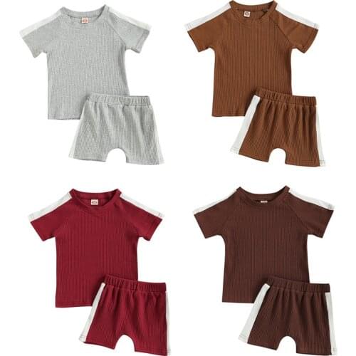 2021-02-23 Lioraitiin 2Pcs Set 1-6Years Toddler Baby Girl Boy Summer Clothing Short Sleeve Top Solid Shorts 4Styles Outfit