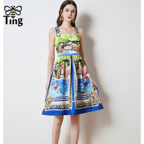 Tingfly Vintage Elegant Floral Print Tropical Mini Short Dress Strap Sleeveless Casual Sundress A Line Vestidos Robes Traf Za