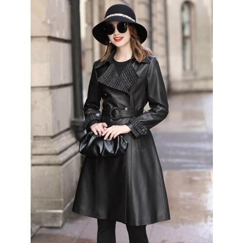 Leather Genuine Jacket Autumn Jacket Women Sheepskin Coat Female Elegant Fashion Long Windbreaker Chaqueta Mujer 19D0010