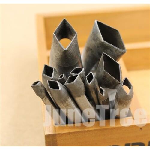 Leather craft Steel Hollow diamond Punch Tool for Leather Plastic Wood Belt Hole flower punch Leathercraft Tool 9pcs set
