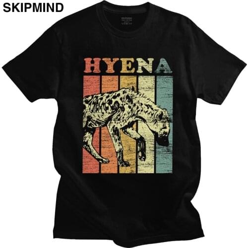 Mens Vintage Hyena Tshirt Short Sleeved Cotton Leisure T-shirt Africa Wildlife Animal Lover Tee Shirt Grunge Tops Clothes Gift