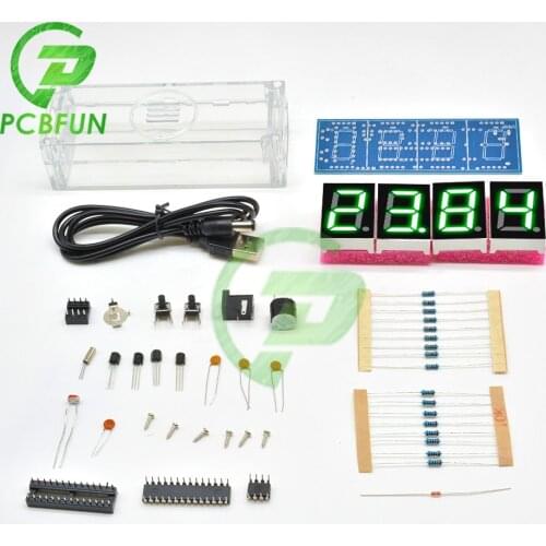 4 Bits Kit DIY LED Digital Electronic Clock with Temperature Thermometer Function Red/Blue/Green/White Display Light