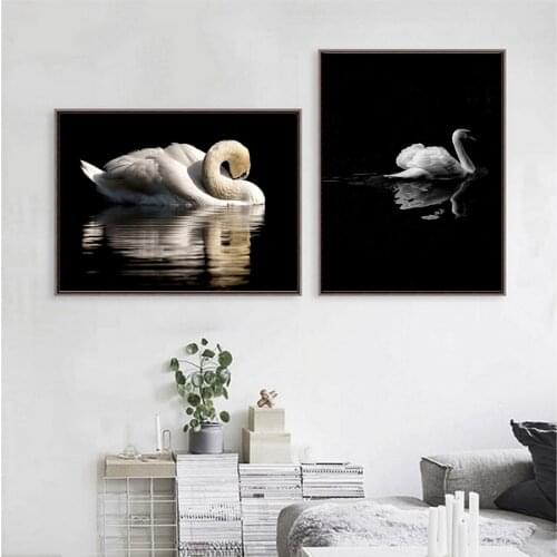 White Swan Wall Art Pictures Black White Animal Posters and Prints Nordic Minimalist Canvas Painting Modern Home Decor