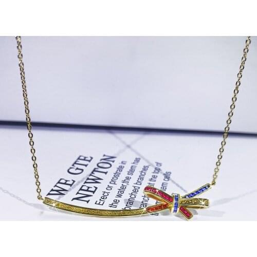 New Fashion Color AAAA Zircon Smile Necklace Elegant Girl Pendant Sweater Chain Girl 925 Because of Jewelry Necklace