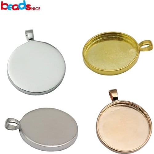 Beadsnice 925 Sterling Silver Bezel Tray Pendant Bezel Cups for 25 mm Round Cabochons Silver Flat Back Blank Pendant ID 33659