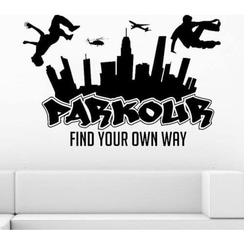 Parkour City Silhouette Wall Decal Boy Free Run Jump City Style Skateboard Graffiti Art Wall Sticker Find Your Own Way 3YD11