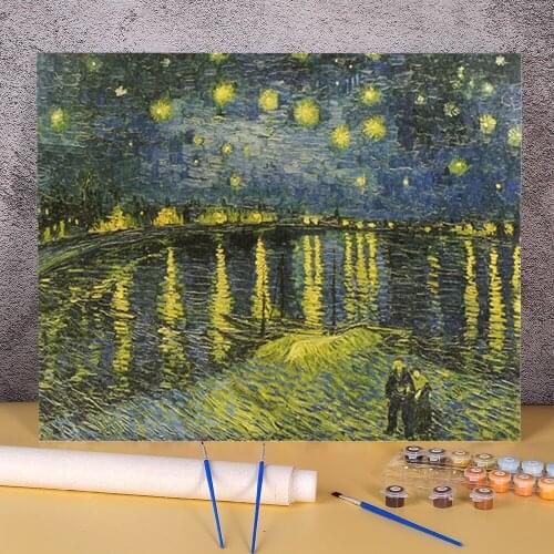 Landscape Famous Vintage Van Gogh The Starry Night Coloring By Numbers Complete Kit Oil Paints 40*50 Drawing