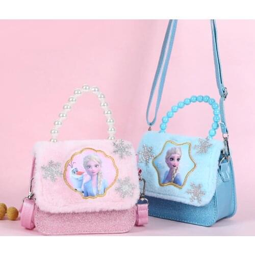 Girls Disney Frozen Elsa Plush Backpack Cartoon Kindergarten Shoulder Bag Kids Crossbody Purse Plush Toys Fashion Shopping Bag