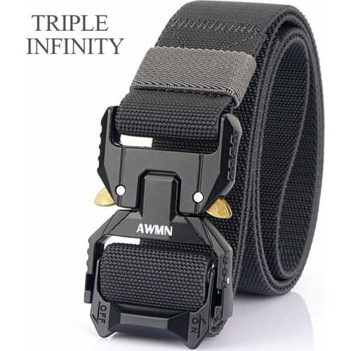 TRIPLE INFINITY New Elastic Mens Jeans Belt Outdoor Hunting Metal Buckle Tactical Belt Multi-function Male Long Canvas Belts