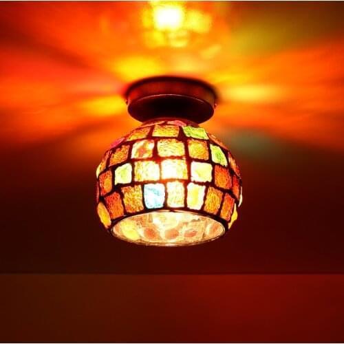 Retro Turkish Mosaic Lamps Stained Glass Sconces LED Surface Mounted Ceiling Lights for Living Room Bedroom Dining E27