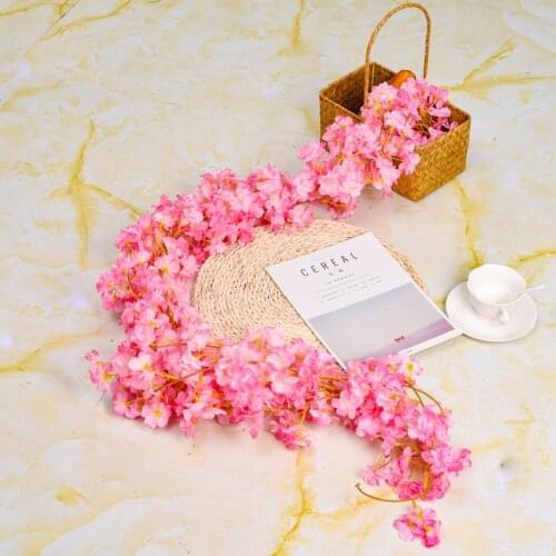 135 Flower Heads Sakura Cherry Artificial Rattan Wedding Arch Home Wall Hanging Decor Party Supplies Fake Vine Garden Wreath