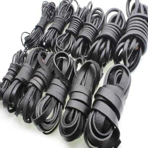 2M 1.5 2 3 4 5 6 8 mm Black Genuine Leather Cord for Jewelry Making Bracelet Necklace Findings Round Flat Leather Rope String