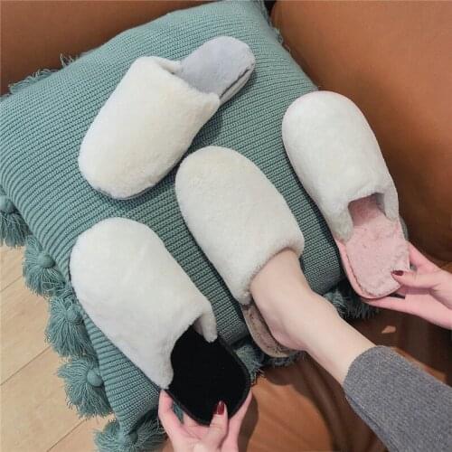 Women Home Slippers Fall Winter Warm Slippers Slip on Flats Slides Female Faux Fur Slippers 36-45 Cotton Plush Slipper Plus Size